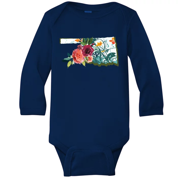 Oklahoma Watercolor Flower Baby Long Sleeve Bodysuit