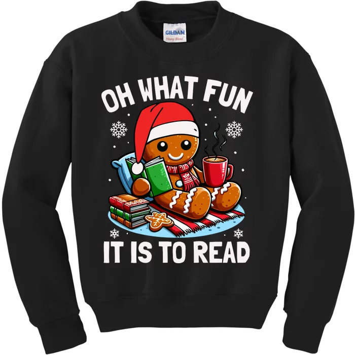 Oh What Fun It Is To Read Funny Christmas Gingerbread Book Lover Kids Sweatshirt