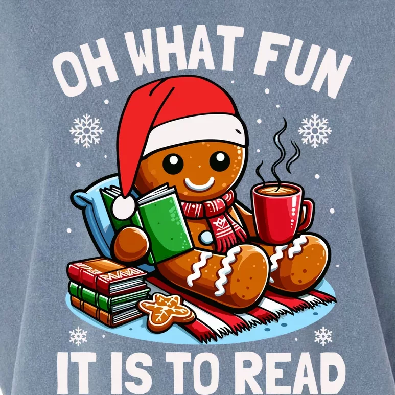 Oh What Fun It Is To Read Funny Christmas Gingerbread Book Lover Garment-Dyed Women's Muscle Tee