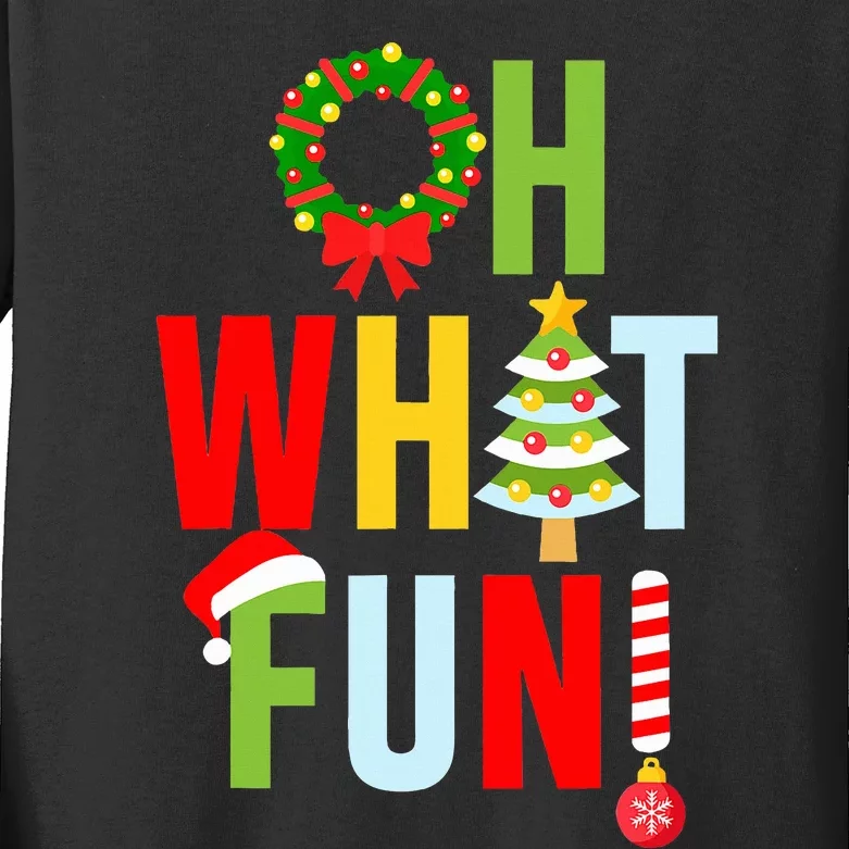 Oh What Fun Christmas With Wreath And Tree Kids Long Sleeve Shirt