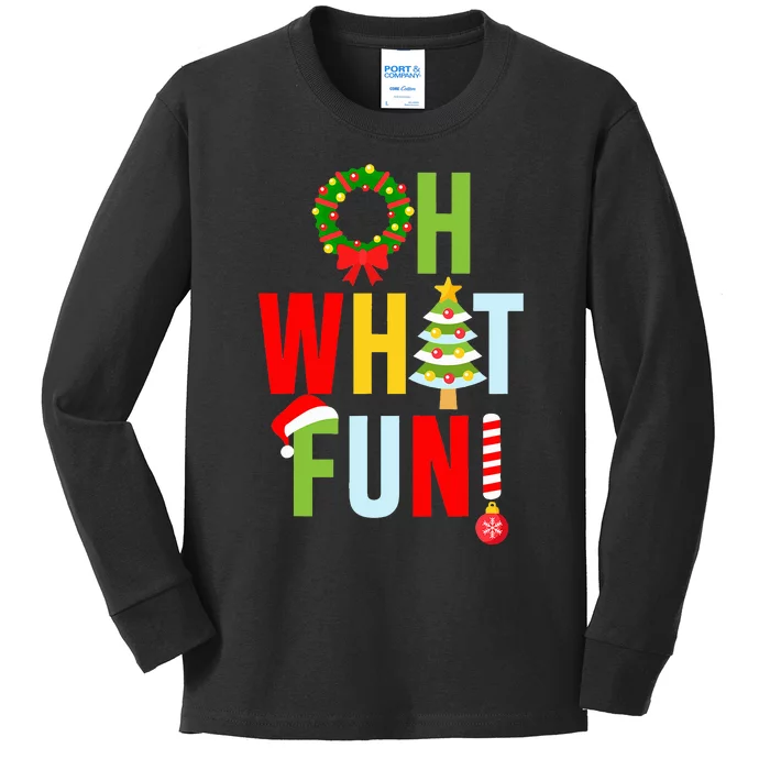 Oh What Fun Christmas With Wreath And Tree Kids Long Sleeve Shirt