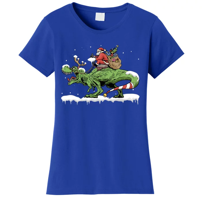 Oh What Fun It Is To Rawr Santa Claus Dinosaur Ride Gift Women's T-Shirt