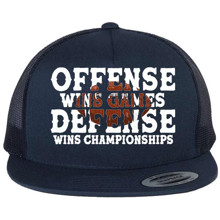 Offense Wins Games Defense Wins Championships Flat Bill Trucker Hat