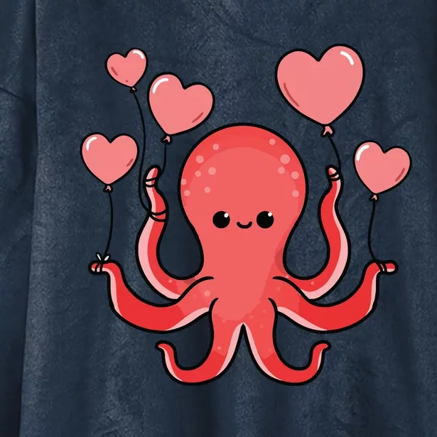 Octopus With Heart Balloons Valentines Day Octopus Hooded Wearable Blanket