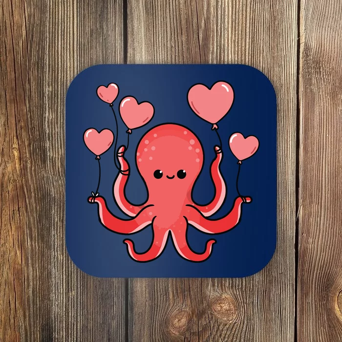 Octopus With Heart Balloons Valentines Day Octopus Coaster