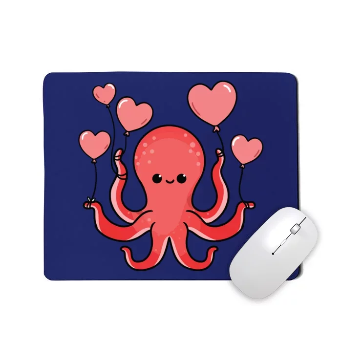 Octopus With Heart Balloons Valentines Day Octopus Mousepad