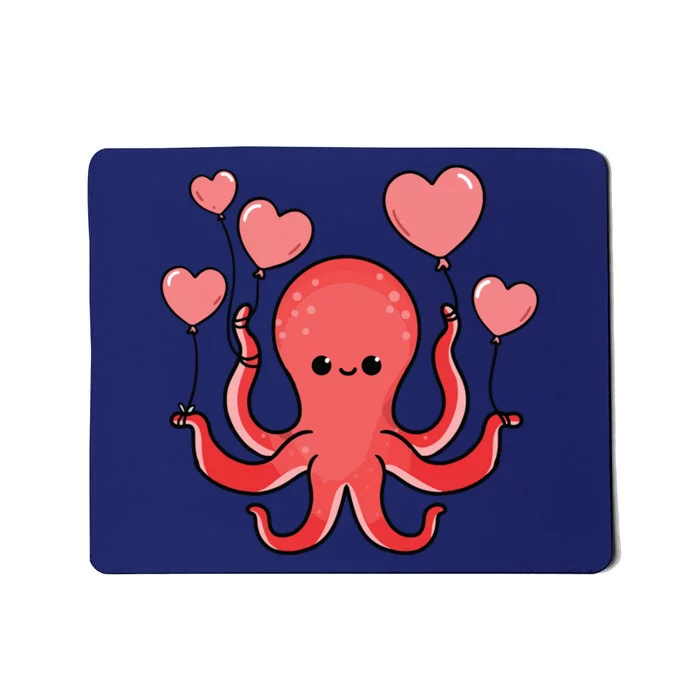 Octopus With Heart Balloons Valentines Day Octopus Mousepad