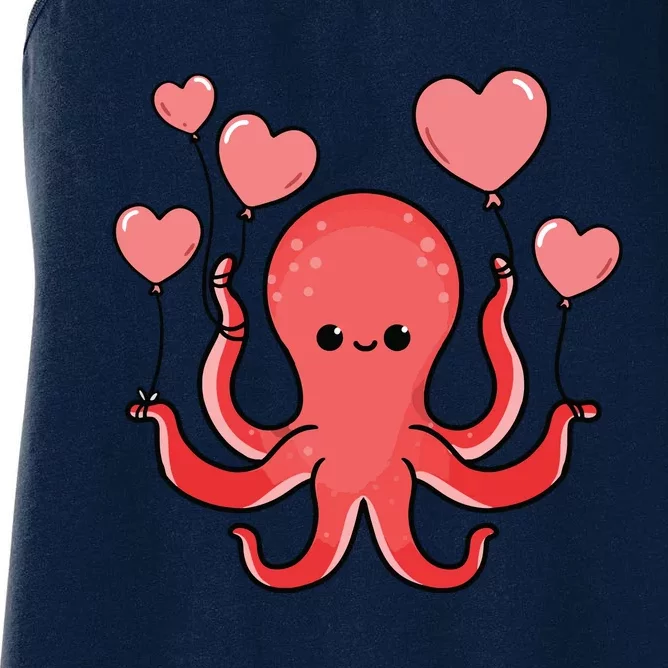 Octopus With Heart Balloons Valentines Day Octopus Women's Racerback Tank