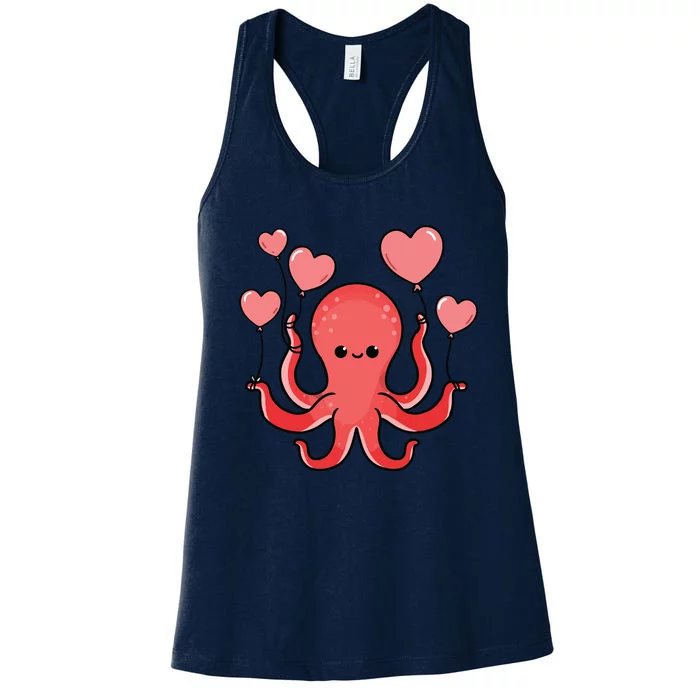 Octopus With Heart Balloons Valentines Day Octopus Women's Racerback Tank