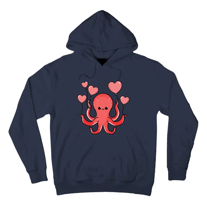 Octopus With Heart Balloons Valentines Day Octopus Tall Hoodie