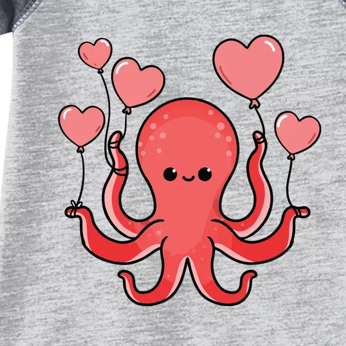 Octopus With Heart Balloons Valentines Day Octopus Infant Baby Jersey Bodysuit