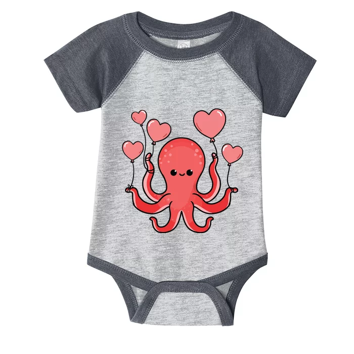 Octopus With Heart Balloons Valentines Day Octopus Infant Baby Jersey Bodysuit