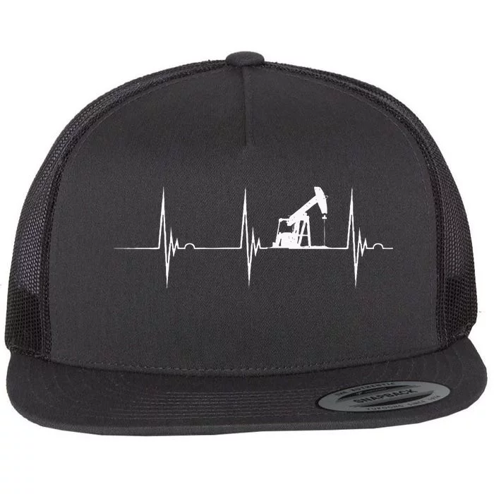 Oilfield Worker Heartbeat EKG Pulse Oil Rig American Gas Flat Bill Trucker Hat