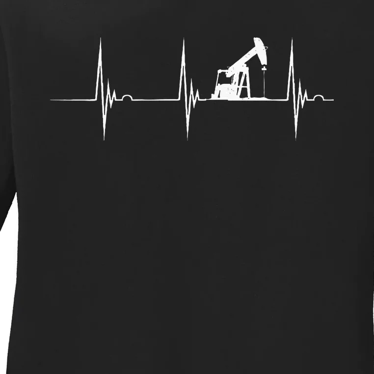 Oilfield Worker Heartbeat EKG Pulse Oil Rig American Gas Ladies Long Sleeve Shirt