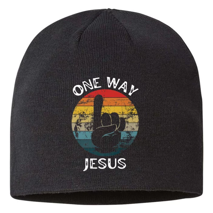 One Way Jesus People Christian Revolution Finger Up Retro 8 1/2in Sustainable Knit Beanie