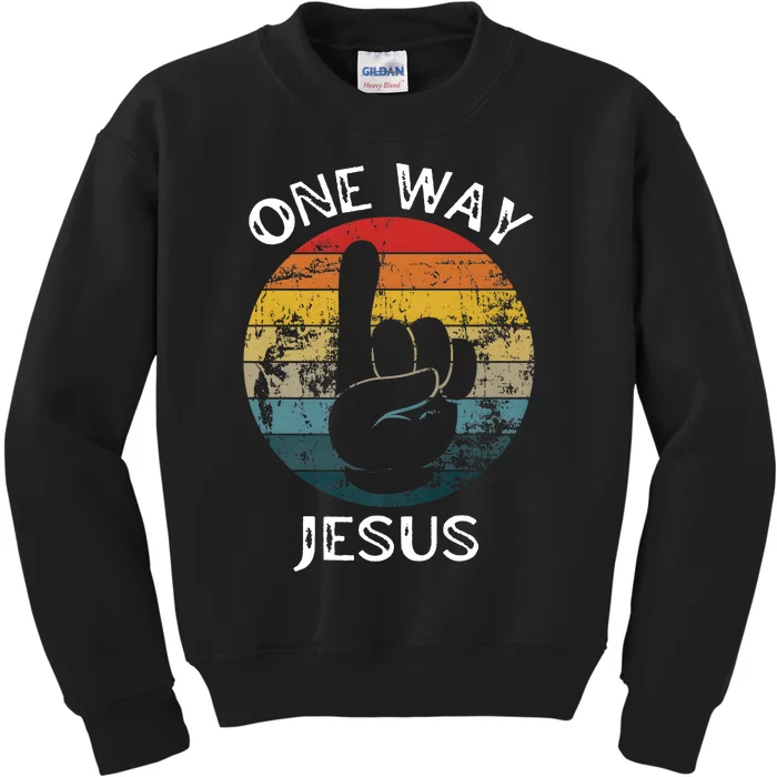 One Way Jesus People Christian Revolution Finger Up Retro Kids Sweatshirt