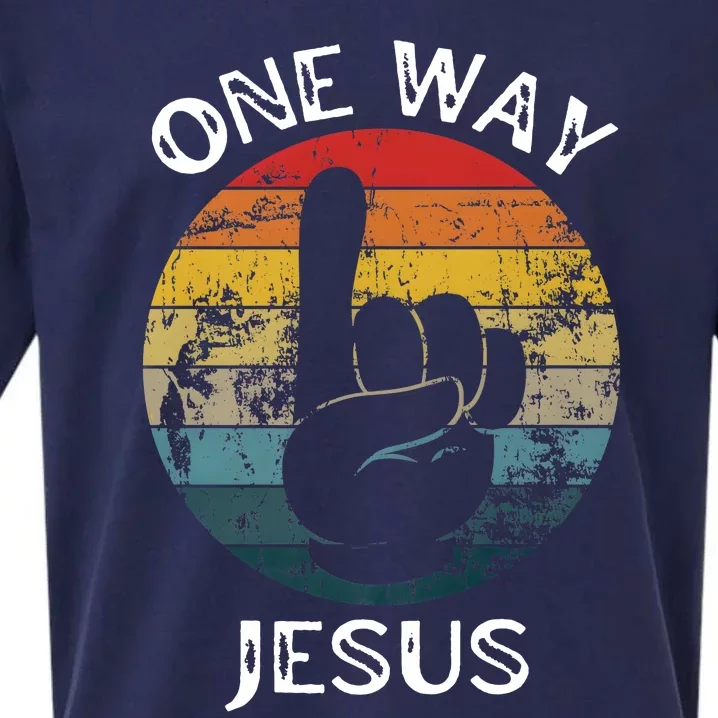 One Way Jesus People Christian Revolution Finger Up Retro Sueded Cloud Jersey T-Shirt