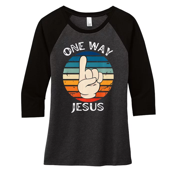 One Way Jesus People Christian Revolution Finger Up Retro Women's Tri-Blend 3/4-Sleeve Raglan Shirt