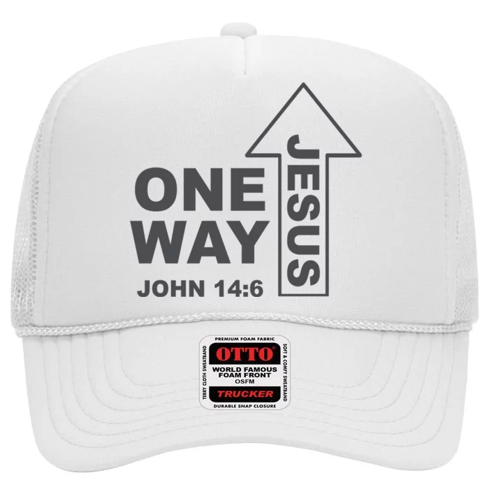 One Way Jesus Christian High Crown Mesh Trucker Hat