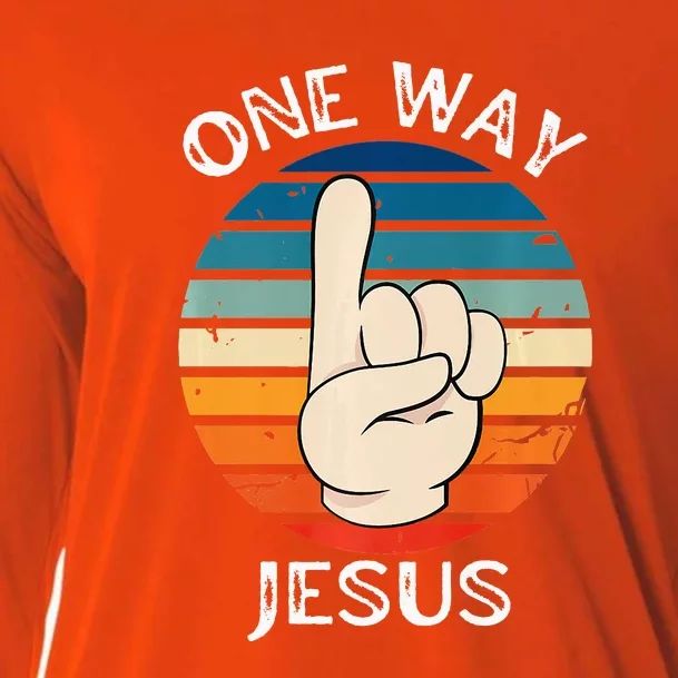 One Way Jesus People Christian Revolution Finger Up Retro Cooling Performance Long Sleeve Crew