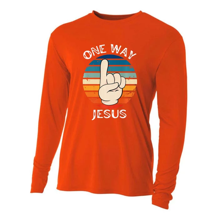 One Way Jesus People Christian Revolution Finger Up Retro Cooling Performance Long Sleeve Crew