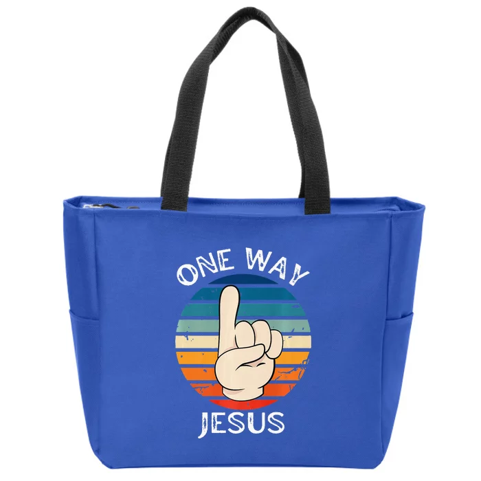 One Way Jesus People Christian Revolution Finger Up Retro Zip Tote Bag