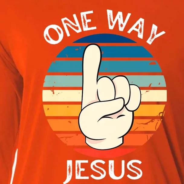 One Way Jesus People Christian Revolution Finger Up Retro Cooling Performance Long Sleeve Crew