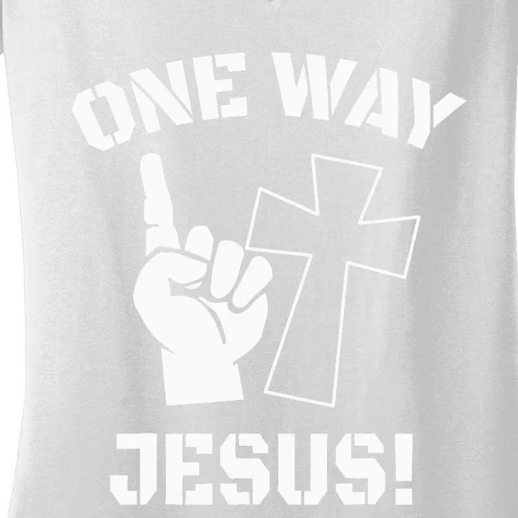 One Way Jesus People Christian Revolution Finger Up Retro Women's V-Neck T-Shirt