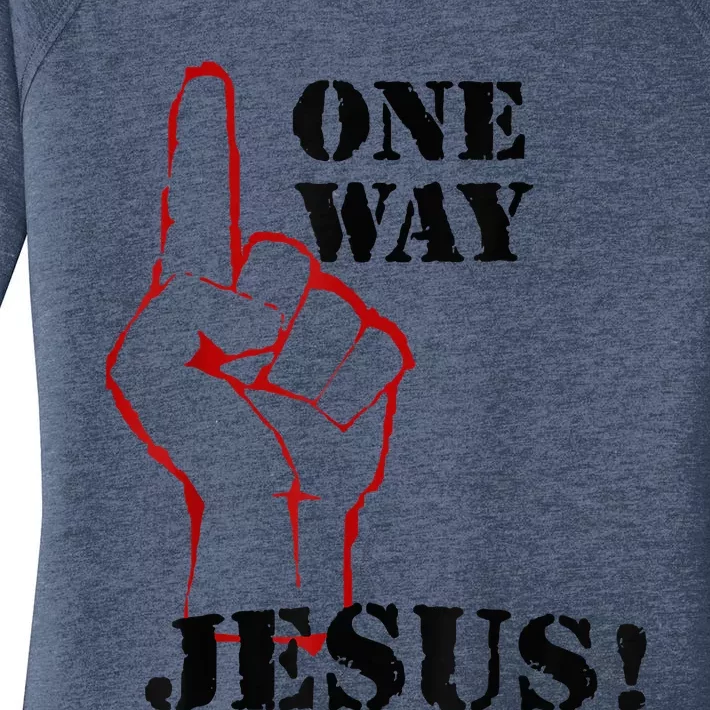 One Way Jesus People Christian Revolution Finger Up Retro Women's Perfect Tri Tunic Long Sleeve Shirt