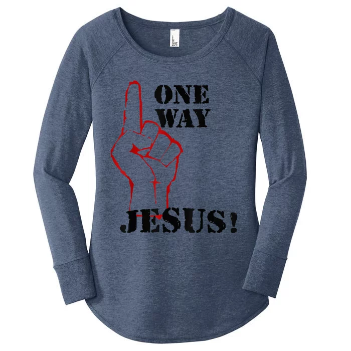 One Way Jesus People Christian Revolution Finger Up Retro Women's Perfect Tri Tunic Long Sleeve Shirt