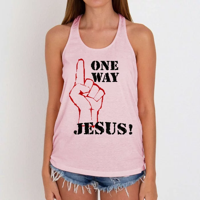 One Way Jesus People Christian Revolution Finger Up Retro Women's Knotted Racerback Tank