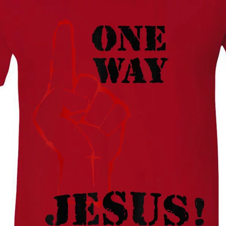 One Way Jesus People Christian Revolution Finger Up Retro V-Neck T-Shirt