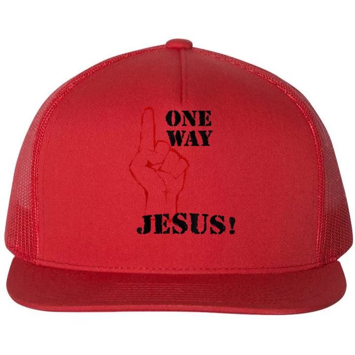 One Way Jesus People Christian Revolution Finger Up Retro Flat Bill Trucker Hat