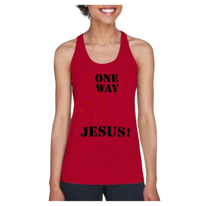 One Way Jesus People Christian Revolution Finger Up Retro Women's Racerback Tank