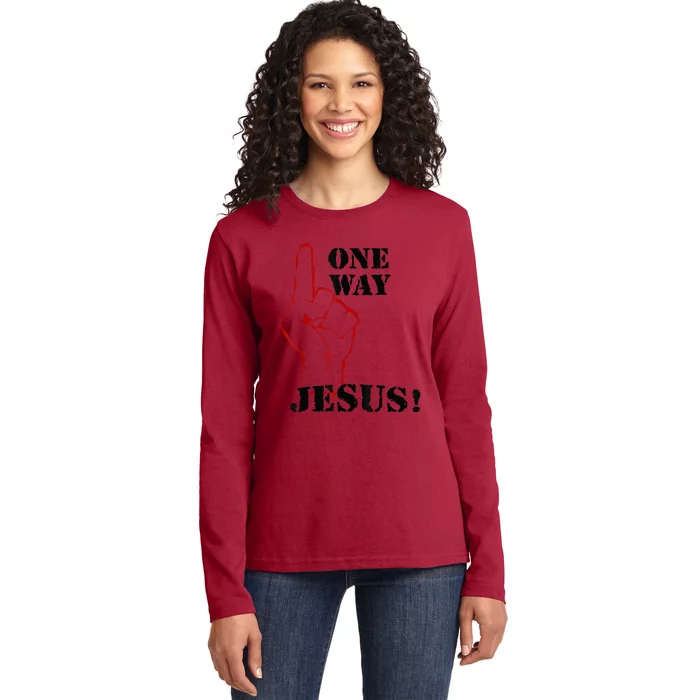 One Way Jesus People Christian Revolution Finger Up Retro Ladies Long Sleeve Shirt