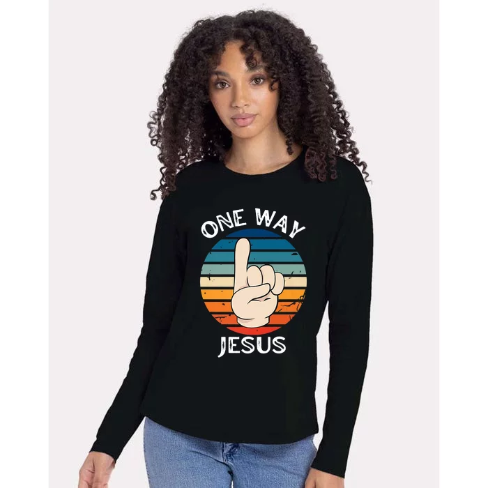 One Way Jesus People Christian Revolution Finger Up Retro Womens Cotton Relaxed Long Sleeve T-Shirt