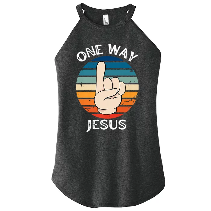 One Way Jesus People Christian Revolution Finger Up Retro Women’s Perfect Tri Rocker Tank