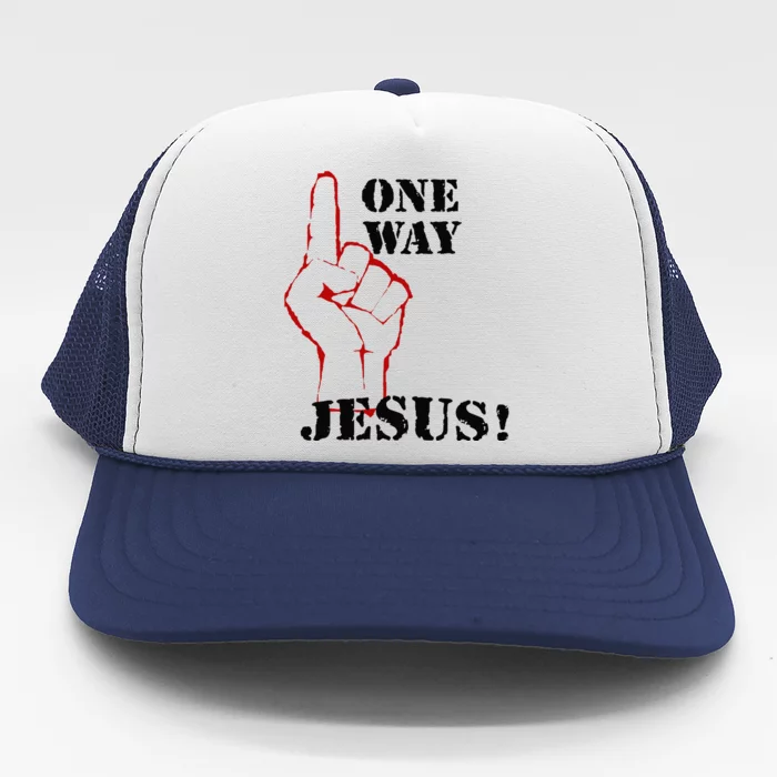 One Way Jesus People Christian Revolution Finger Up Retro Trucker Hat