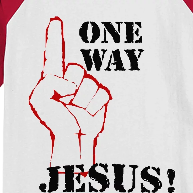 One Way Jesus People Christian Revolution Finger Up Retro Kids Colorblock Raglan Jersey