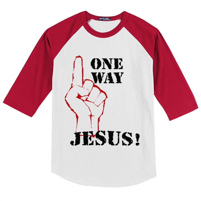 One Way Jesus People Christian Revolution Finger Up Retro Kids Colorblock Raglan Jersey