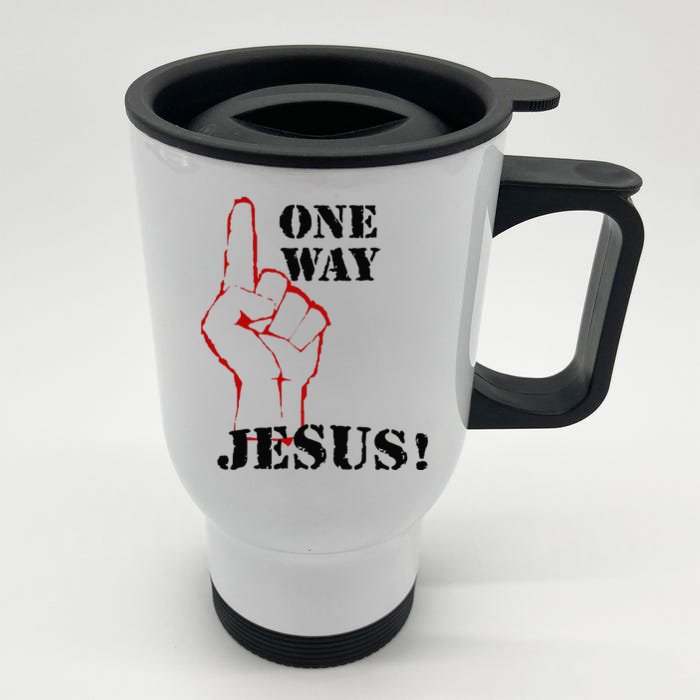 One Way Jesus People Christian Revolution Finger Up Retro Front & Back Stainless Steel Travel Mug