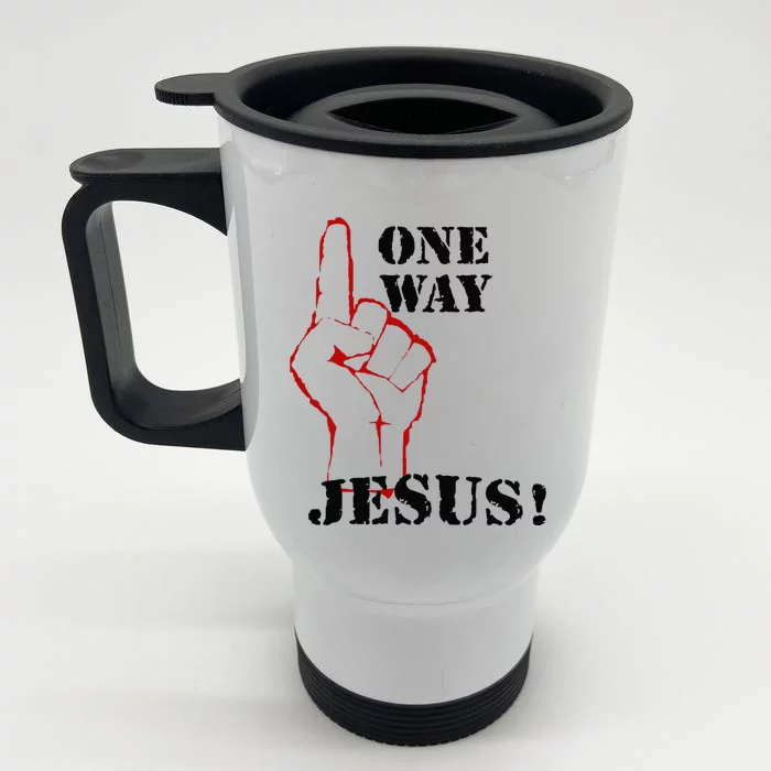 One Way Jesus People Christian Revolution Finger Up Retro Front & Back Stainless Steel Travel Mug