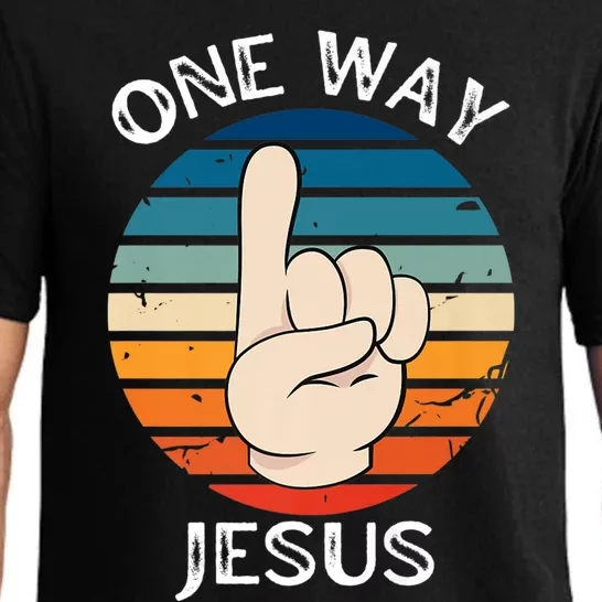 One Way Jesus People Christian Revolution Finger Up Retro Premium Pajama Set