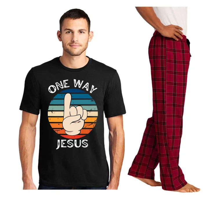 One Way Jesus People Christian Revolution Finger Up Retro Premium Pajama Set