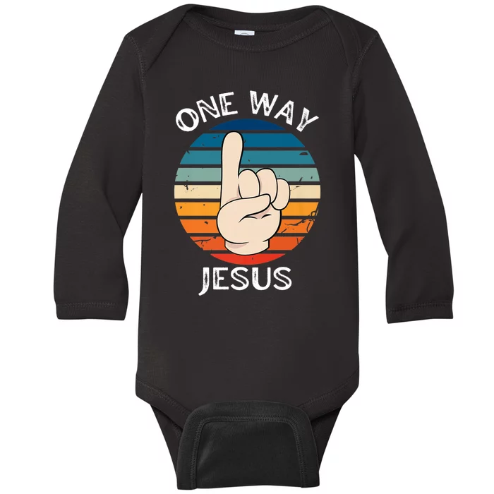 One Way Jesus People Christian Revolution Finger Up Retro Premium Baby Long Sleeve Bodysuit