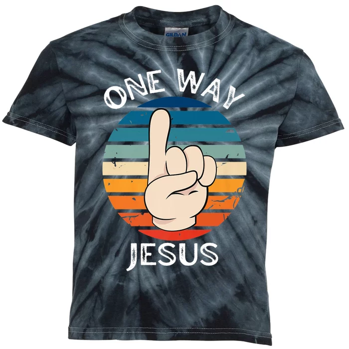 One Way Jesus People Christian Revolution Finger Up Retro Premium Kids Tie-Dye T-Shirt