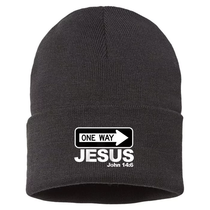 One way John 14:6 Jesus Raglan Baseball Tee Sustainable Knit Beanie