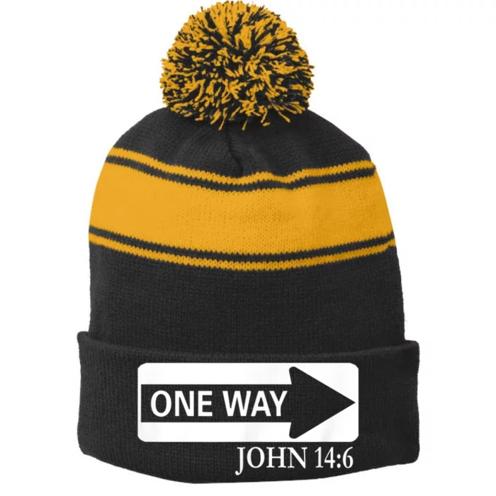 One way John 14:6 Jesus Christian Christmas Stripe Pom Pom Beanie