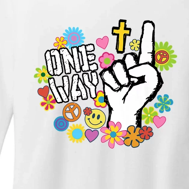 One Way Jesus People Christian Revolution Finger Up Retro Womens CVC Long Sleeve Shirt