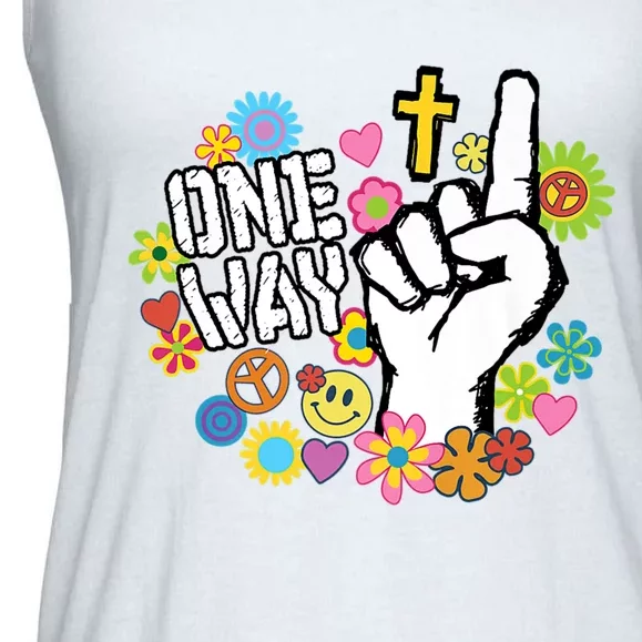 One Way Jesus People Christian Revolution Finger Up Retro Ladies Essential Flowy Tank